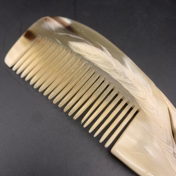 Antistatic Ox Horn Hair Comb Hand Carved Peacock Phoenix - Picture 6 of 11
